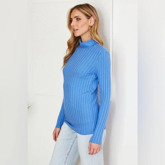 (81605-CER) LONG SLEEVE TURTLENECK RIB KNIT TOP - Picture 4 of 5